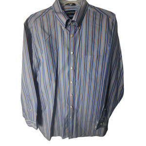 Stafford Signature Blue Orange and White stripe Country Club Shirt 17 1/2